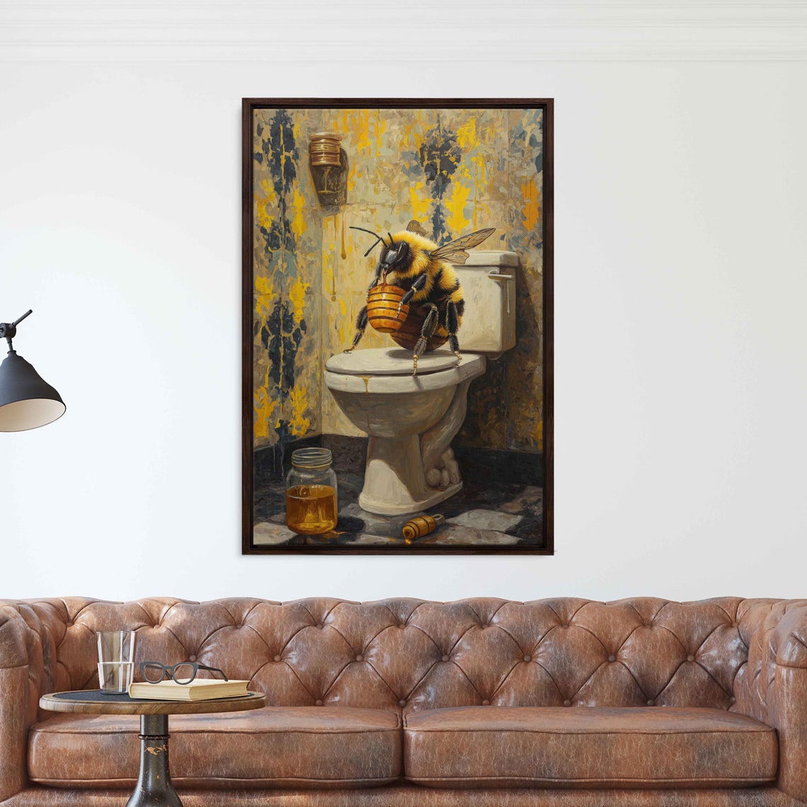 Whimsical Bee On Toilet Wall Art Print Vintage Style Humorous Bathroom Decor