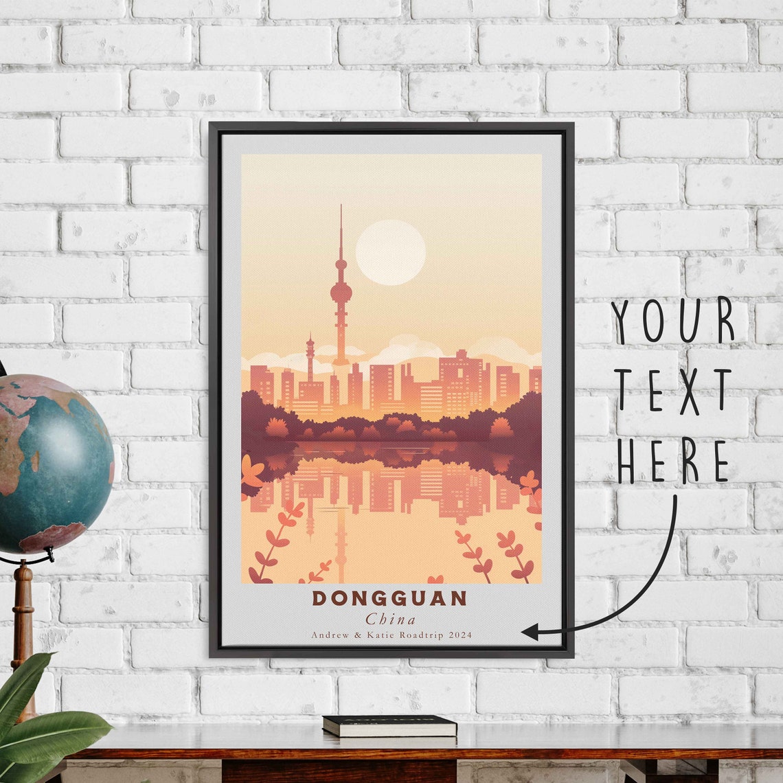 Dongguan China Sunset Skyline Tower Water Reflection Travel Poster - Image 3