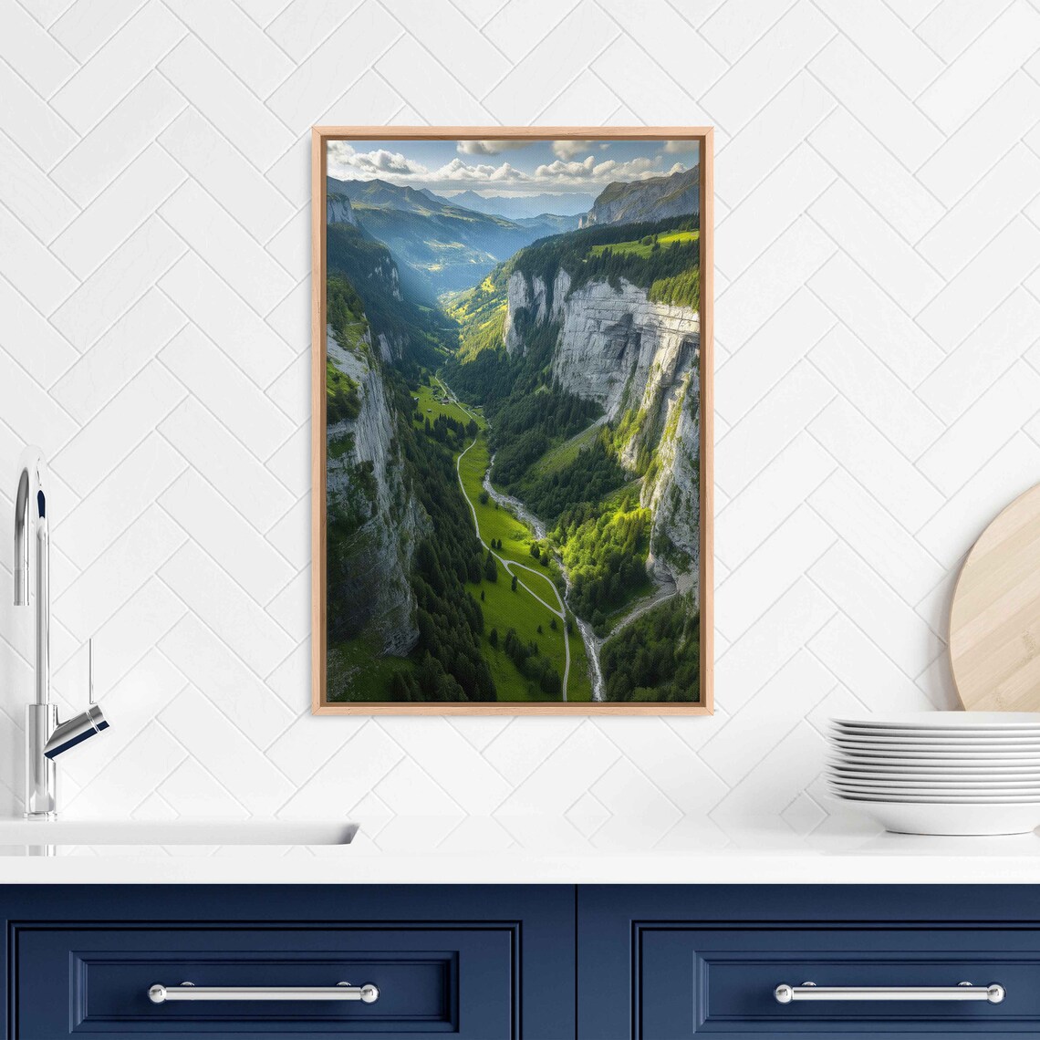 Overhead View Of Long Winding Road Through Lush Mountain Valley Wall Art Print Deep Mountain Gorge Ready To Hang - Image 3