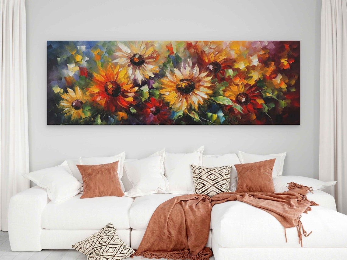 Wildflower Daisy Field Panoramic Palette Knife Colorful Art Poster - Image 2