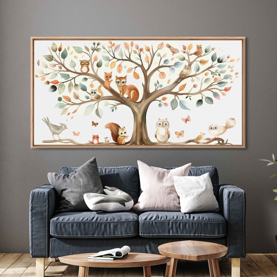 Tree Of Life Watercolor Autumn Animals Owls Fox Squirrels Art Poster - Image 3