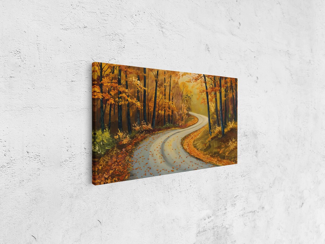 Winding Road Through Golden Autumn Forest Painting Landscape Poster - Image 4