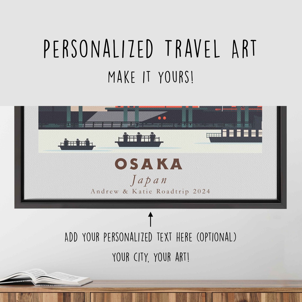 Osaka Japan Tsutenkaku Tower Train Retro Cityscape Travel Poster - Image 4