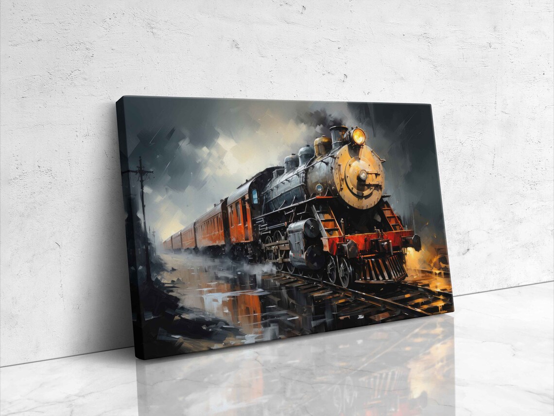 Steam Train in the Rain, Oil-Painting Art Print - Image 4