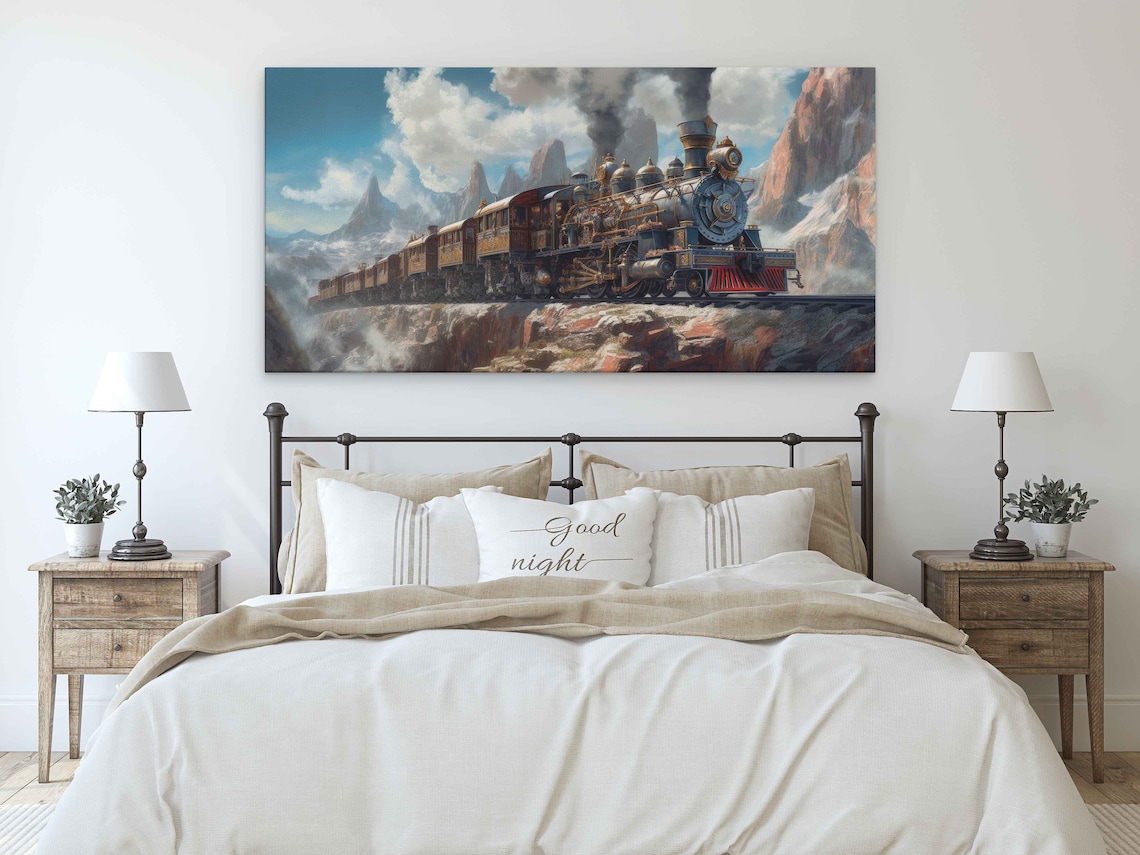 Steampunk Steam Locomotive Mountain Railway Vintage Train Art Poster - Image 3
