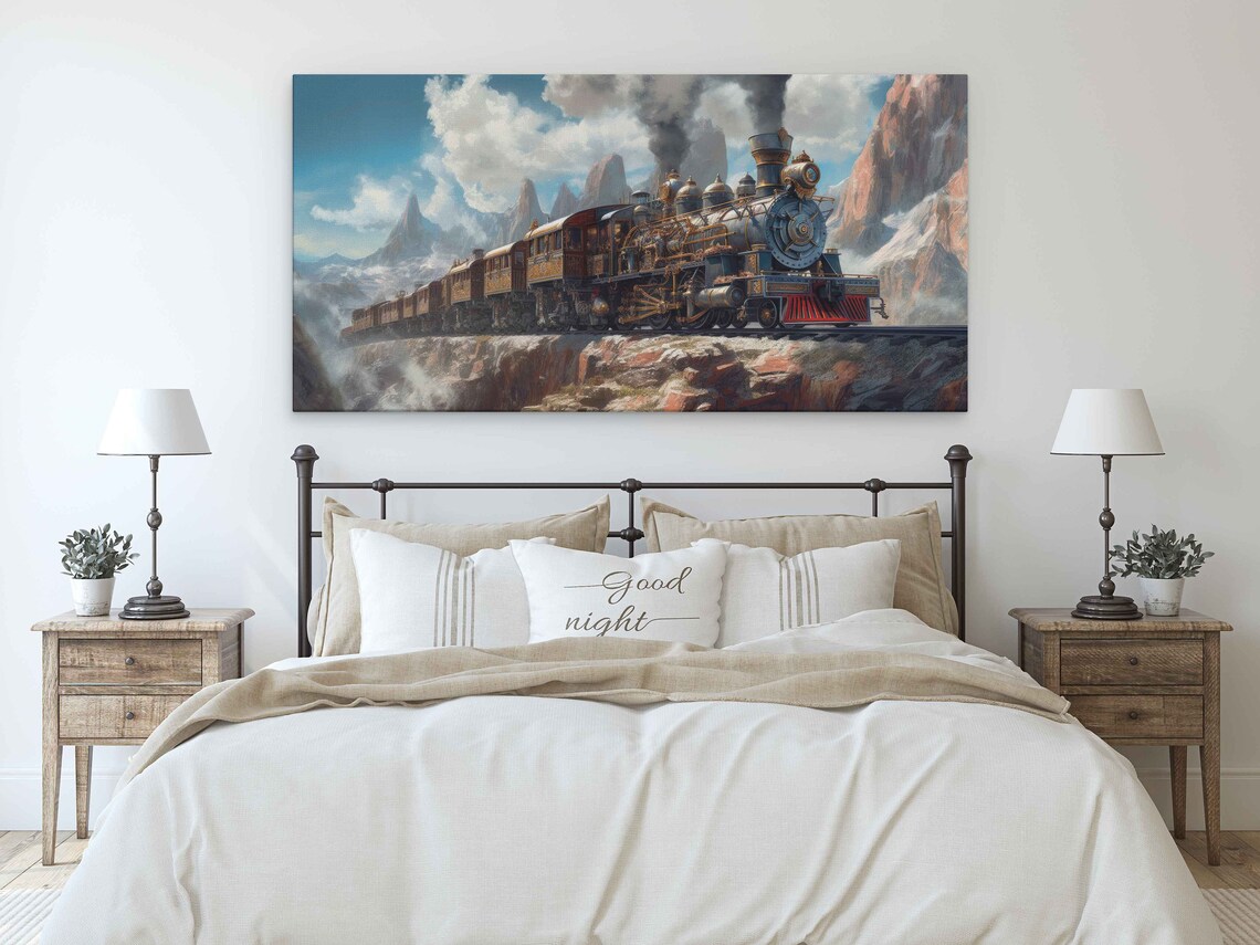 Steampunk Train In The Mountains Framed Print Ready To Hang Wall Art Office Decor Man Cave Art - Image 3