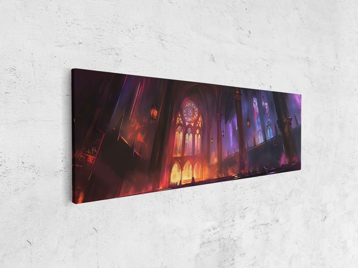 Abandoned Cathedral Moonlit Altar Towering Spires Panoramic Wall Art - Image 4