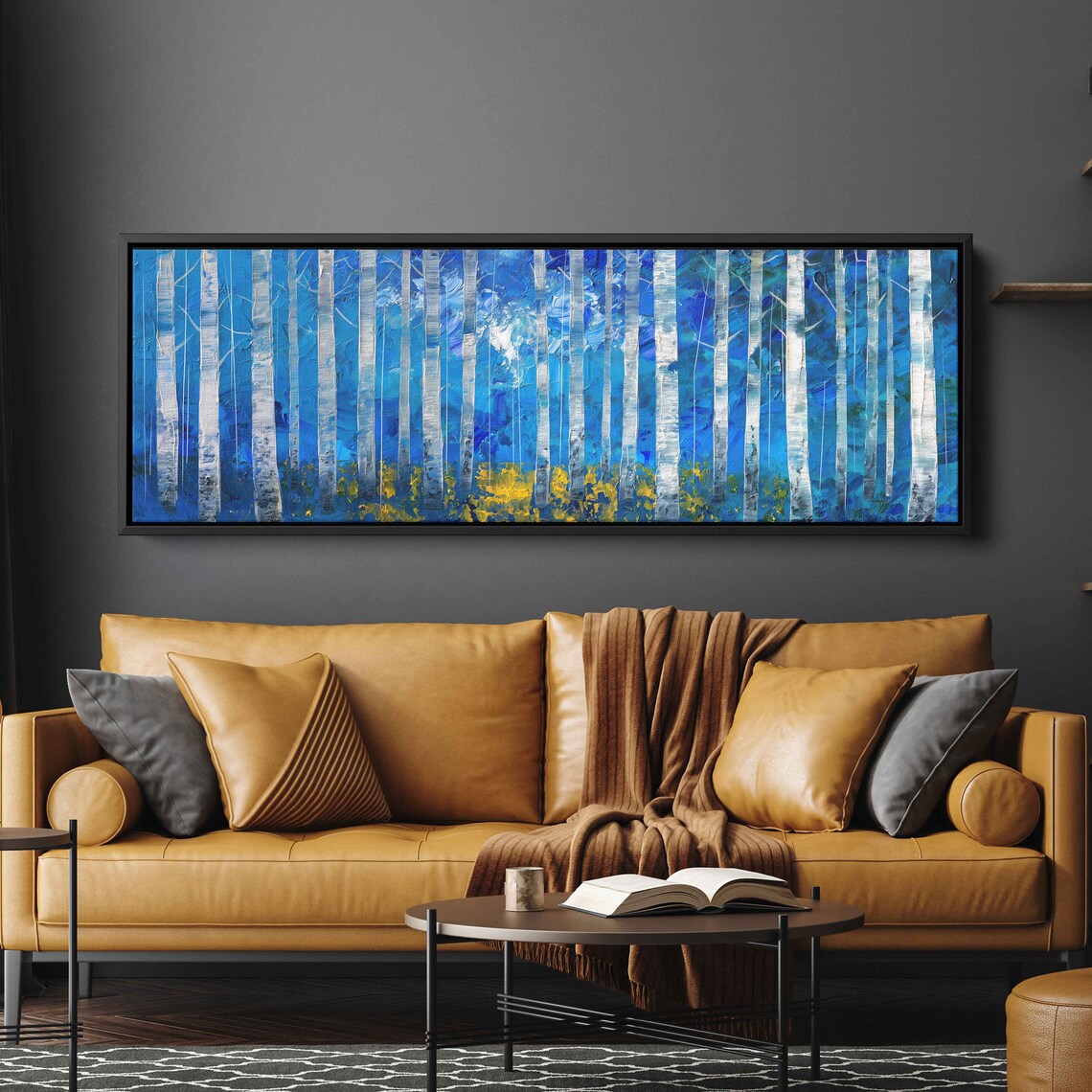 Birch Trees Lined Up Panoramic Acrylic Wall Art Print Impressionist Art Tiny Branches Gift For Naturalist Ready To Hang - Image 2