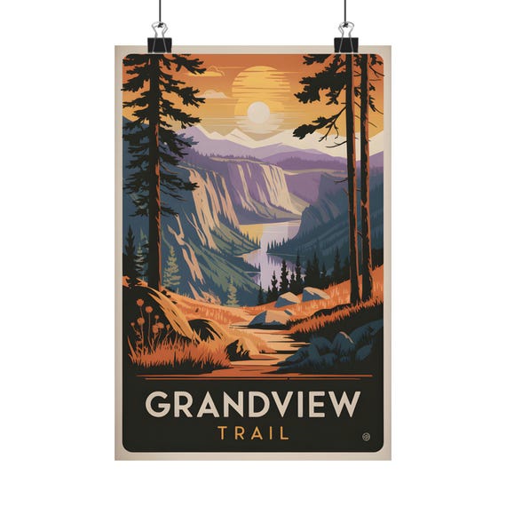 Grandview Trail Art Print Vintage Landscape Nature Wall Decor Hiking Gift Outdoor Adventure Home Scenic Mountain Poster
