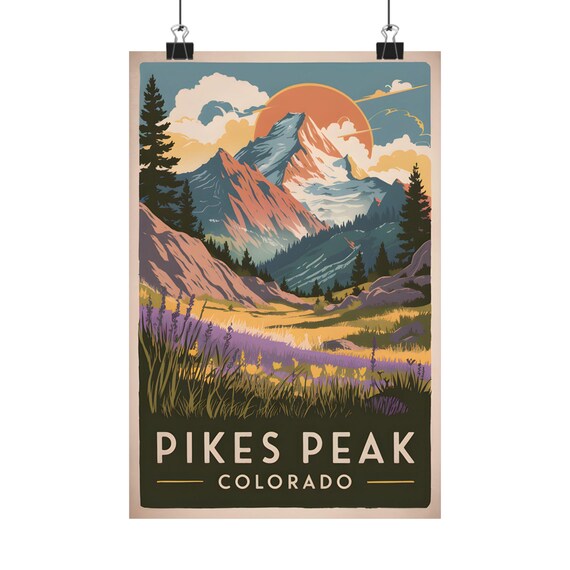 Pikes Peak Colorado Vintage Mountain Art Print