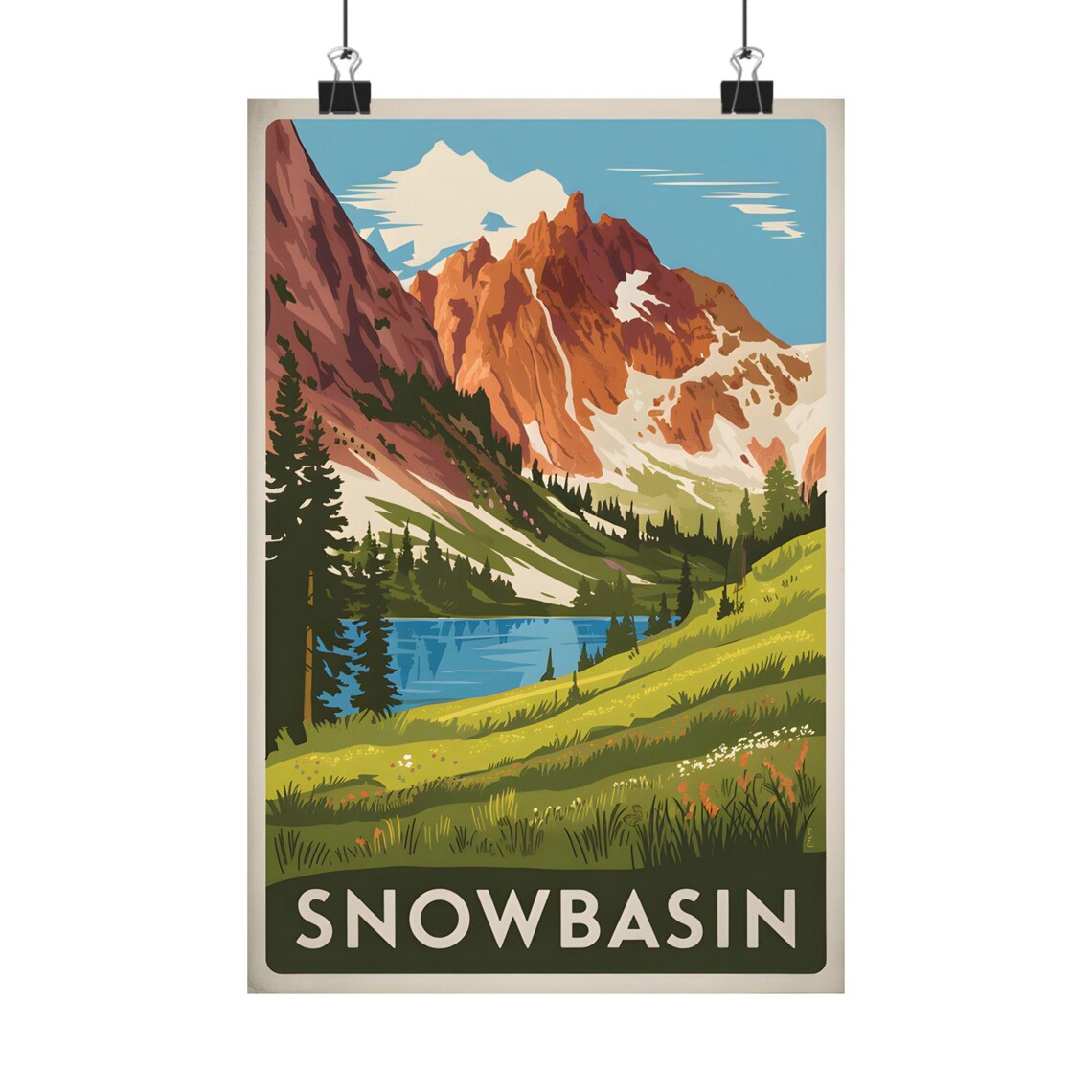 Snowbasin Scenic Art Print, Mountain Lake Landscape