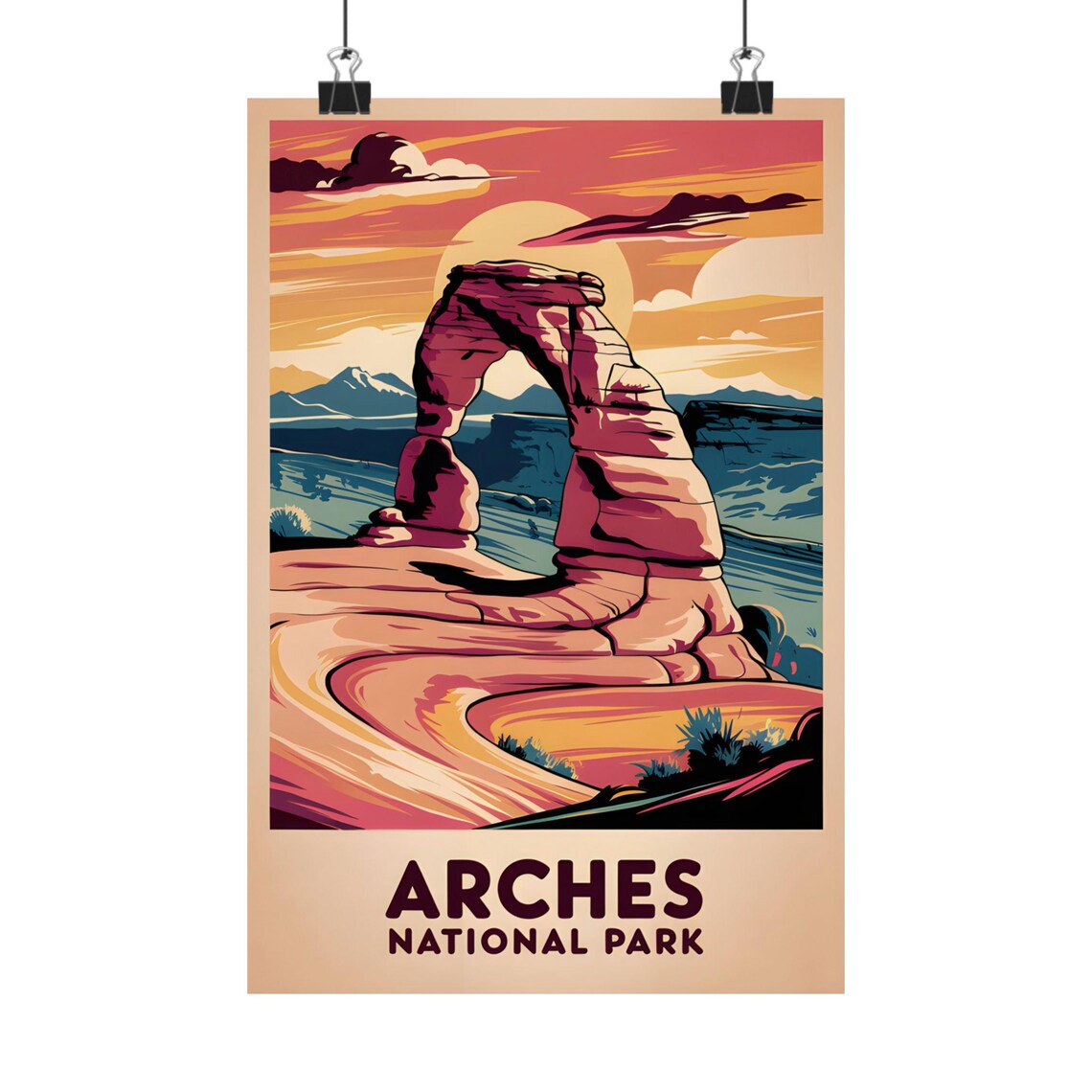 Arches National Park Delicate Arch Desert Sunset Travel Vintage Poster