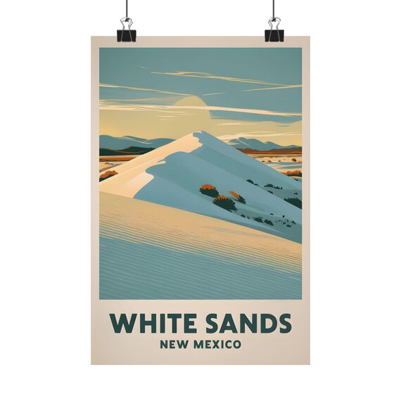 White Sands New Mexico Desert Dunes Vintage Sunset Travel Poster