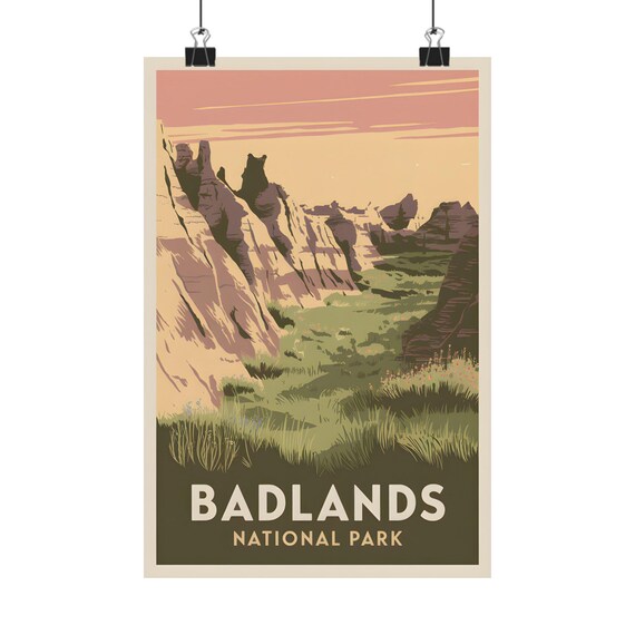 Badlands National Park Prairie Grassland Sunset Travel Poster