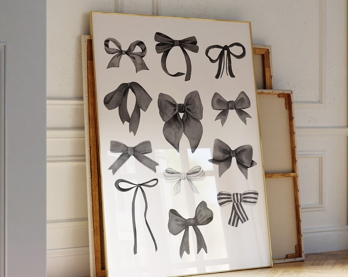 Black Watercolor Bow Collage Coquette Style Trendy Aesthetic Poster