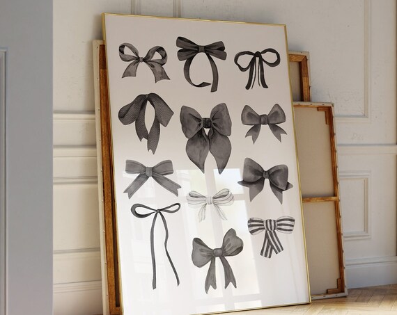 Black Watercolor Bow Collage Coquette Style Trendy Aesthetic Poster