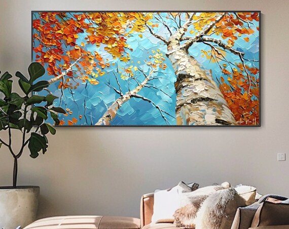 Abstract Birch Tree Painting Texture Landscape Decor Living Room Wall Art 3d Bedroom Headboard Art New Home Decor Knife Hand Looking