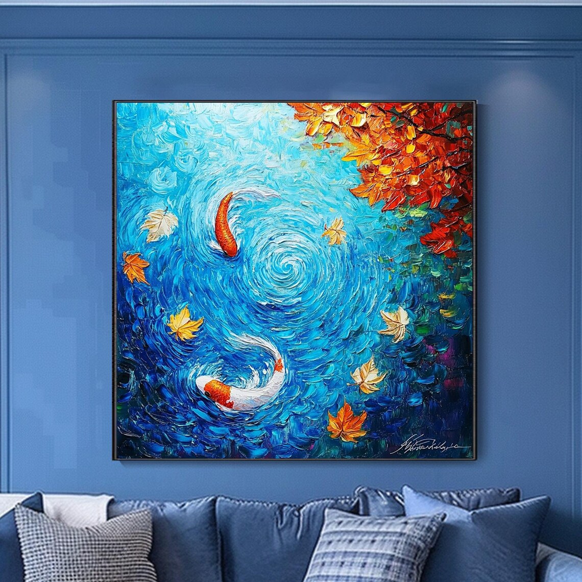 Vibrant Koi Fish Painting Large Oil Painting Of Koi Fish Abstract Fish Art Colorful Wall Art Modern Living Room Artwork Handmade Art