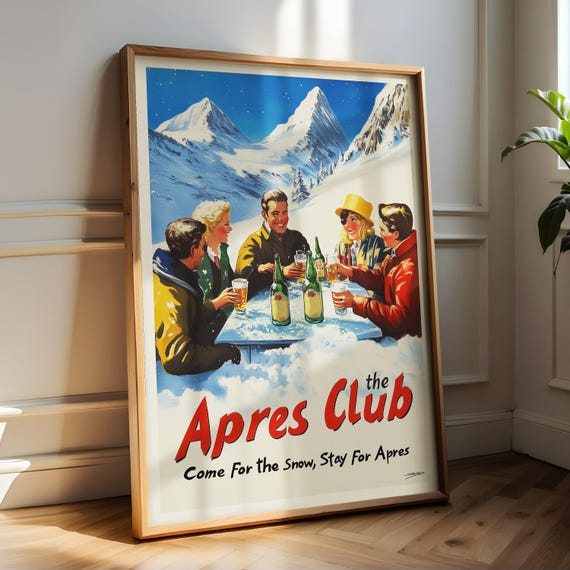 Apres Ski Cub Skiing Gift, Vintage Alps Travel Poster