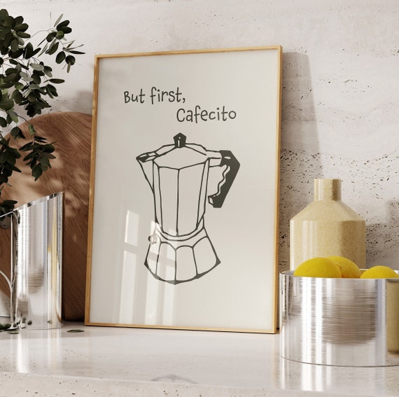 Vintage Coffee Print Black But First Cafecito Wall Art Retro Coffee Art Print Coffee Pot Poster Coffee Print Instant