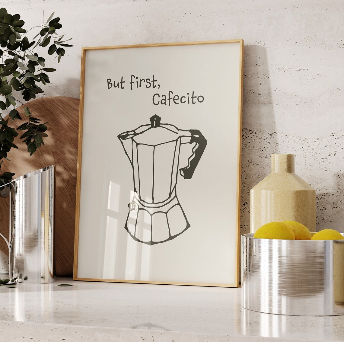 But First Cafecito Moka Pot Coffee Lover Line Art Decor Poster