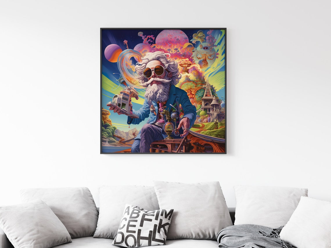 Eccentric White Haired Inventor Psychedelic Cosmic Genius Art Poster - Image 4