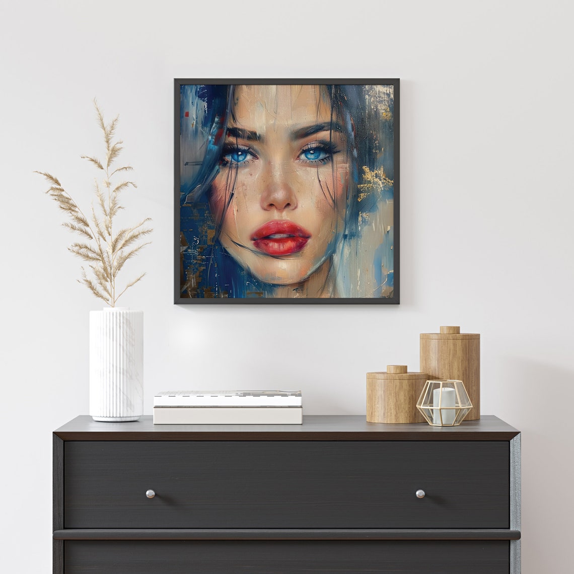 Painting Of Beautiful Woman Framed Poster Woman With Blue Eyes And Red Lipstick Beautiful Woman Art Beautiful Woman Portrait - Image 2