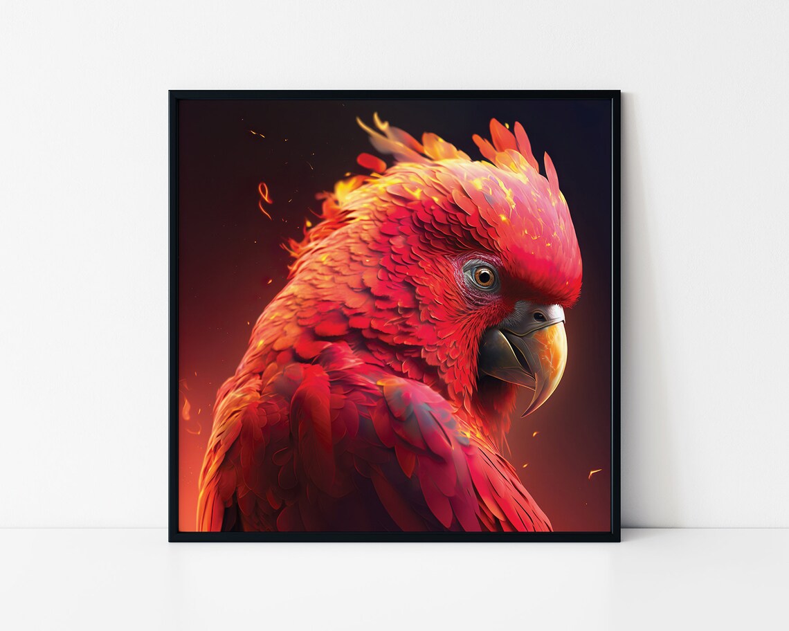 Scarlet Red Parrot Fiery Feathered Tropical Bird Portrait Poster