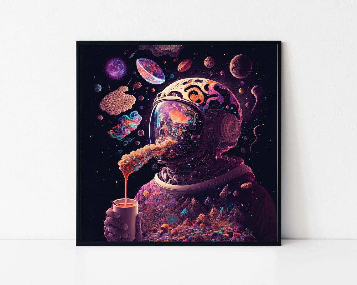 Psychedelic Astronaut Trippy Space Skull Cosmic Coffee Poster