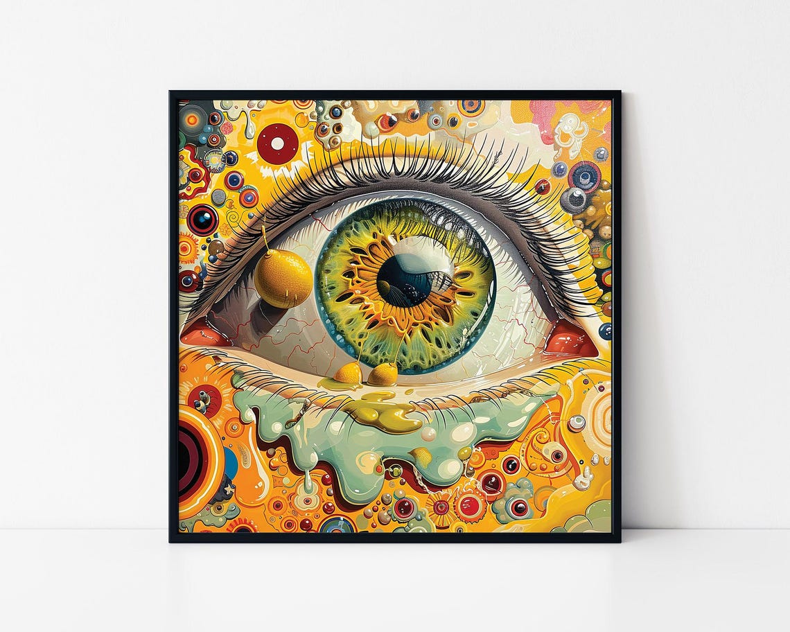 Giant Human Eye Macro Psychedelic Yellow Orange Surreal Art Poster