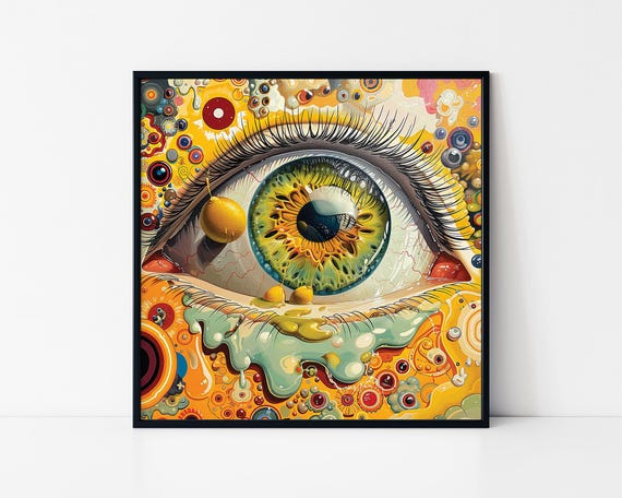 Surreal Lemon Eye Psychedelic Art Print Vibrant Citrus Vision Framed Poster Lemon Eye Dreams Abstract Citrus Eye Trippy Lemon Eye Art