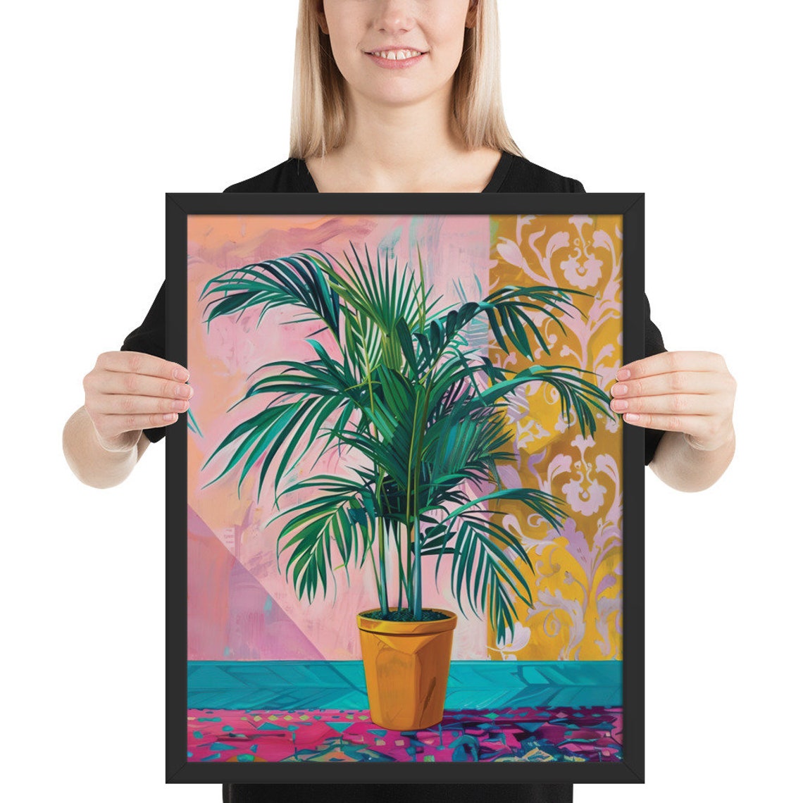 Potted Palm Tree Colorful Boho Interior Tropical Plant Wall Art - Image 2