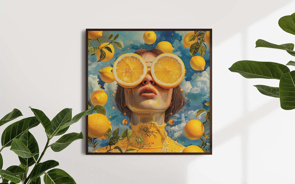 Lemon Girl Framed Poster Woman With Lemon Sunglasses Poster When Life Gives You Lemons Girl In Lemon Style Lemon Wall Art Wall Hanging - Image 4