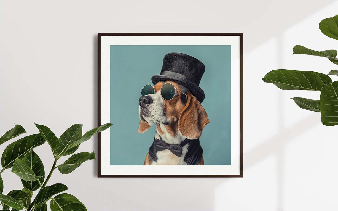 Dapper Beagle Dog Top Hat Sunglasses Bow Tie Gentleman Poster - Image 5