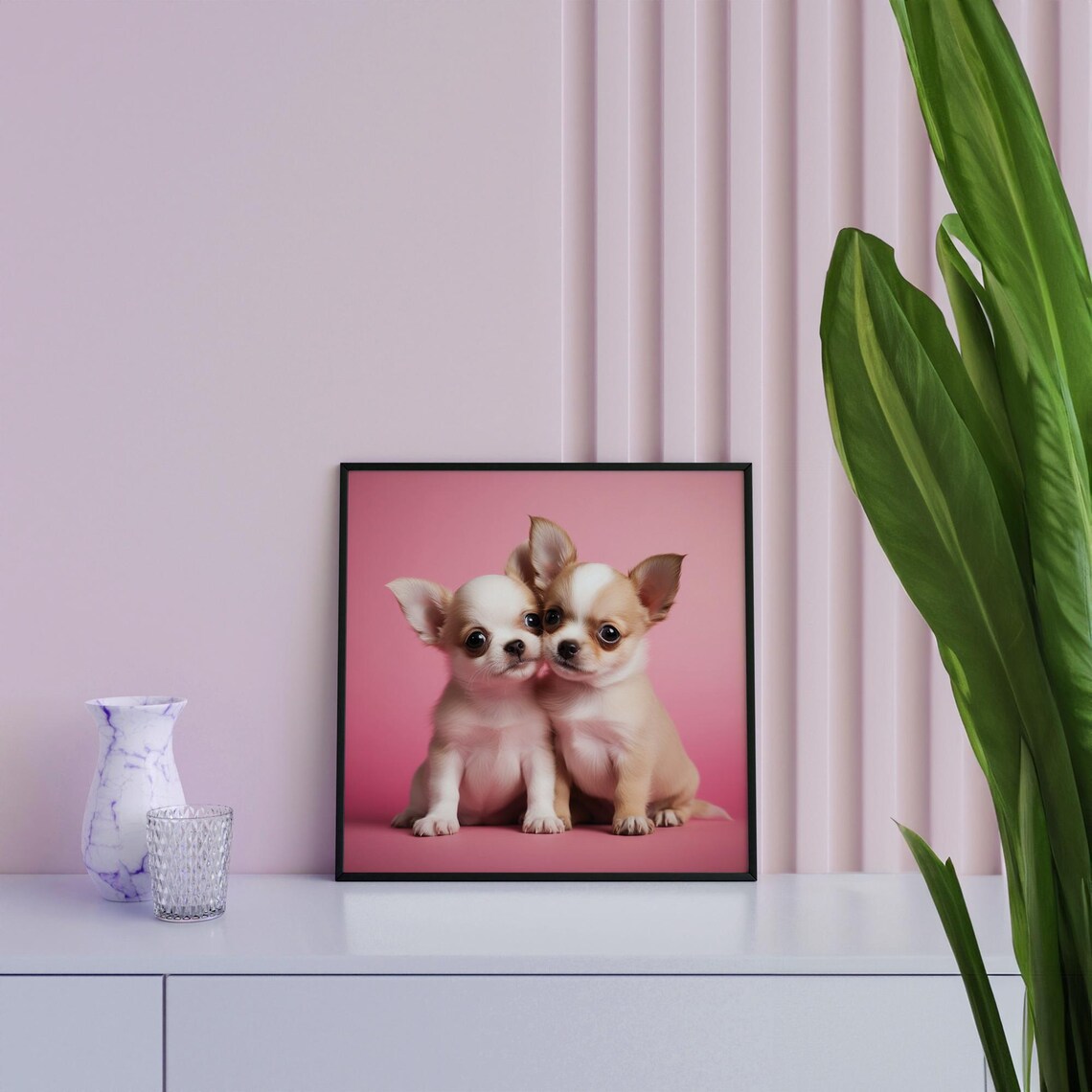 Two Cute Chihuahua Puppies Pink Background Puppy Love Poster - Image 3