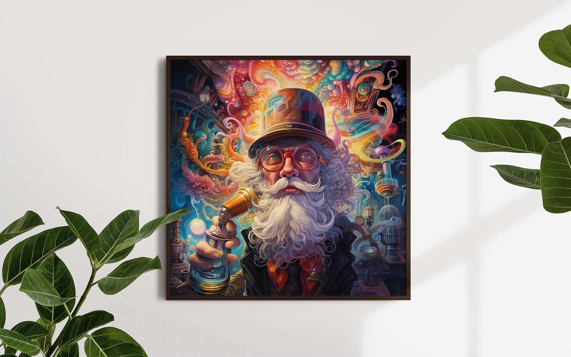 Bearded Old Alchemist With Flask Psychedelic Portrait Art Poster - Image 4