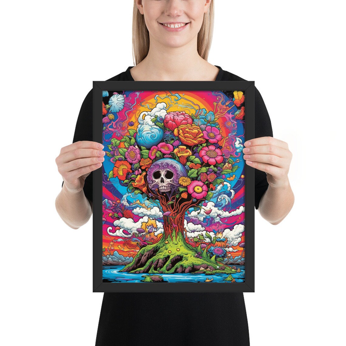 Psychedelic Tree of Life Skull Flowers Trippy Nature Spirit Poster - Image 2