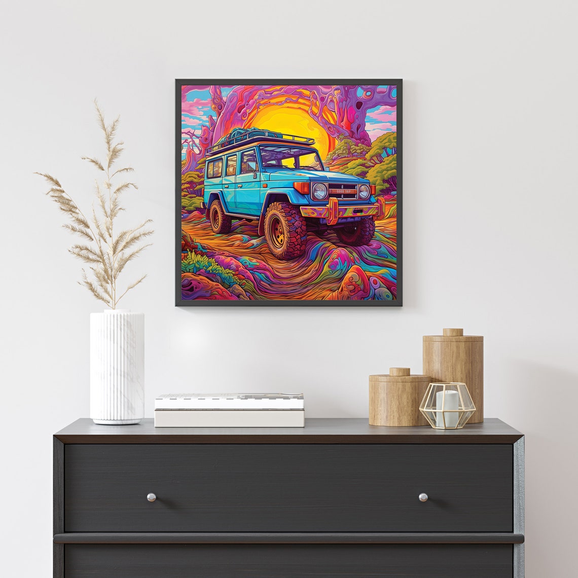 Blue 4x4 SUV Psychedelic Sunset Good Trip Road Adventure Poster - Image 5