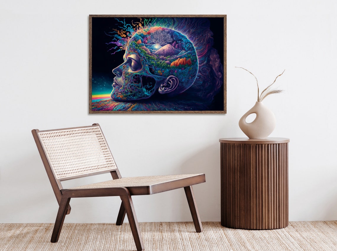 Psychedelic Cosmic Mind Head Portrait Trippy Surreal Art Poster - Image 2