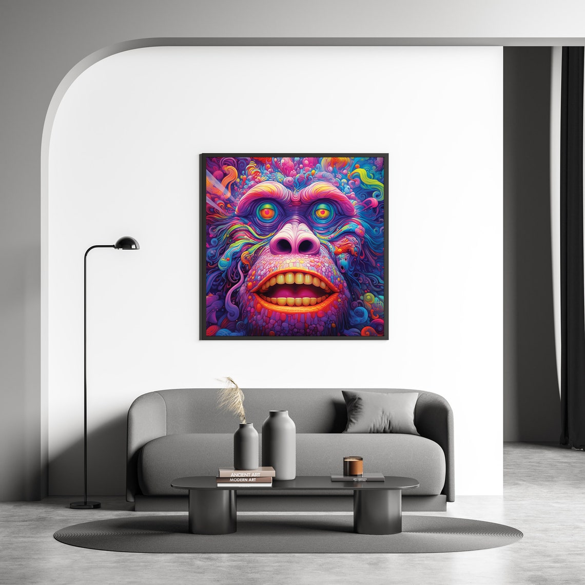 Psychedelic Gorilla Face Trippy Neon Ape Colorful Jungle Art Poster - Image 5