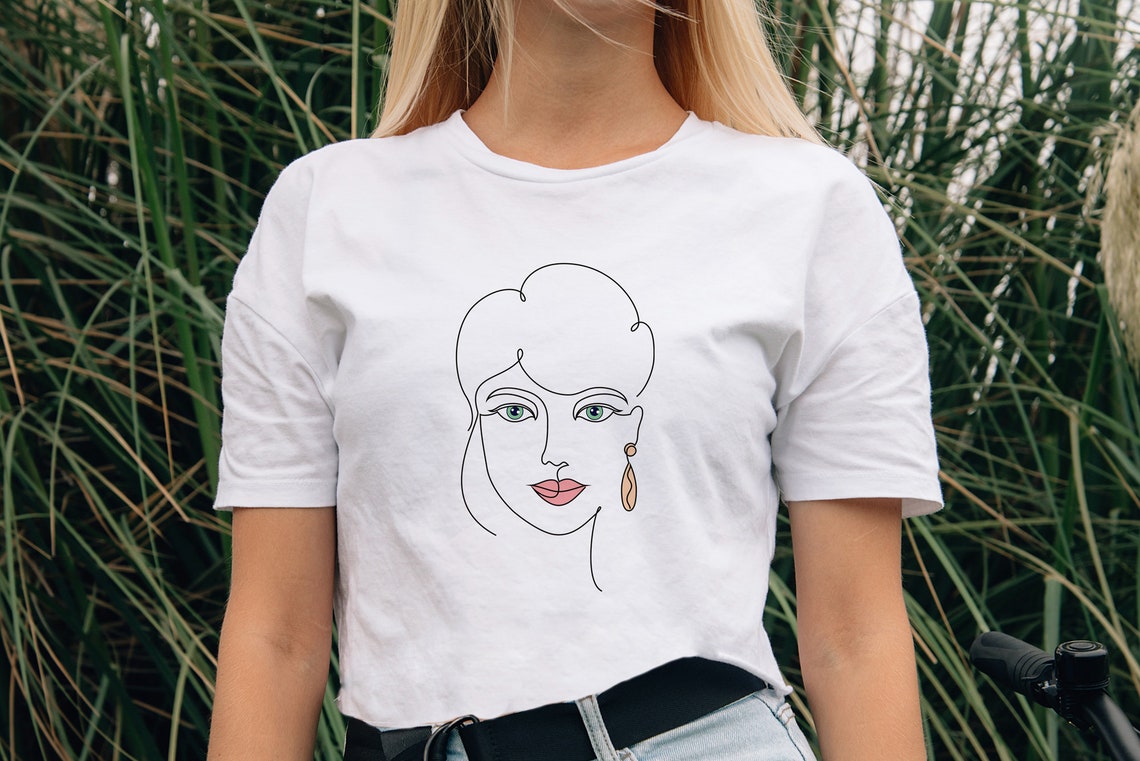 Woman Face In One Line Art Style Relaxed T Shirt For Women Continuous Line Art Woman Face T Shirt Modern Minimalism Art T Shirt - Image 5