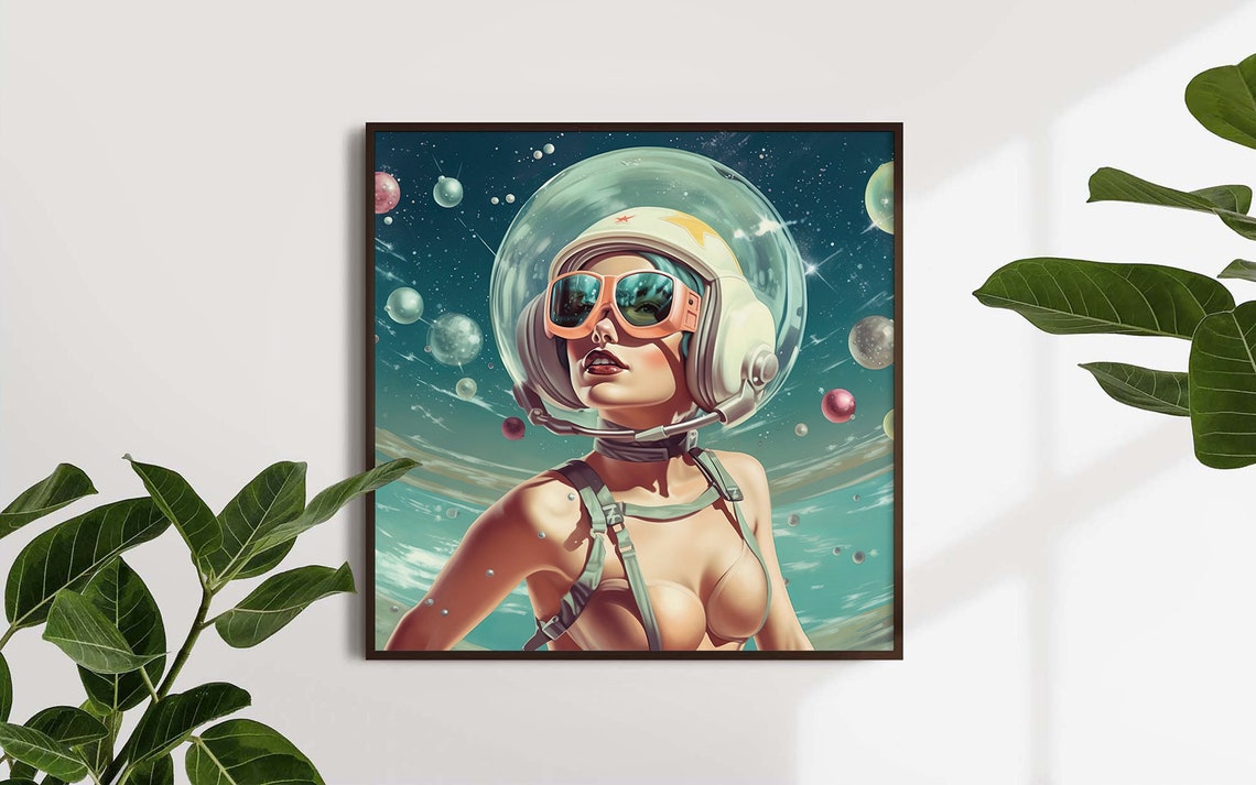 Retro Pinup Woman Astronaut In Space Helmet Vintage Sci Fi Poster - Image 4