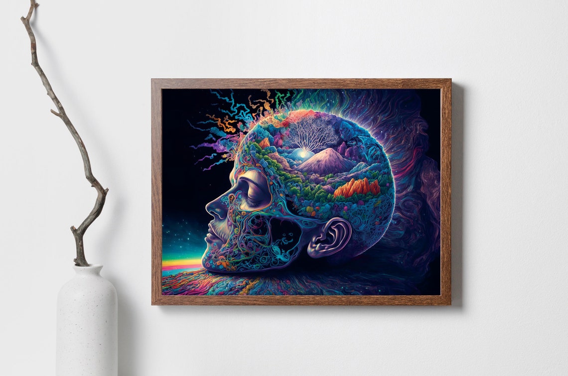Psychedelic Cosmic Mind Head Portrait Trippy Surreal Art Poster - Image 3