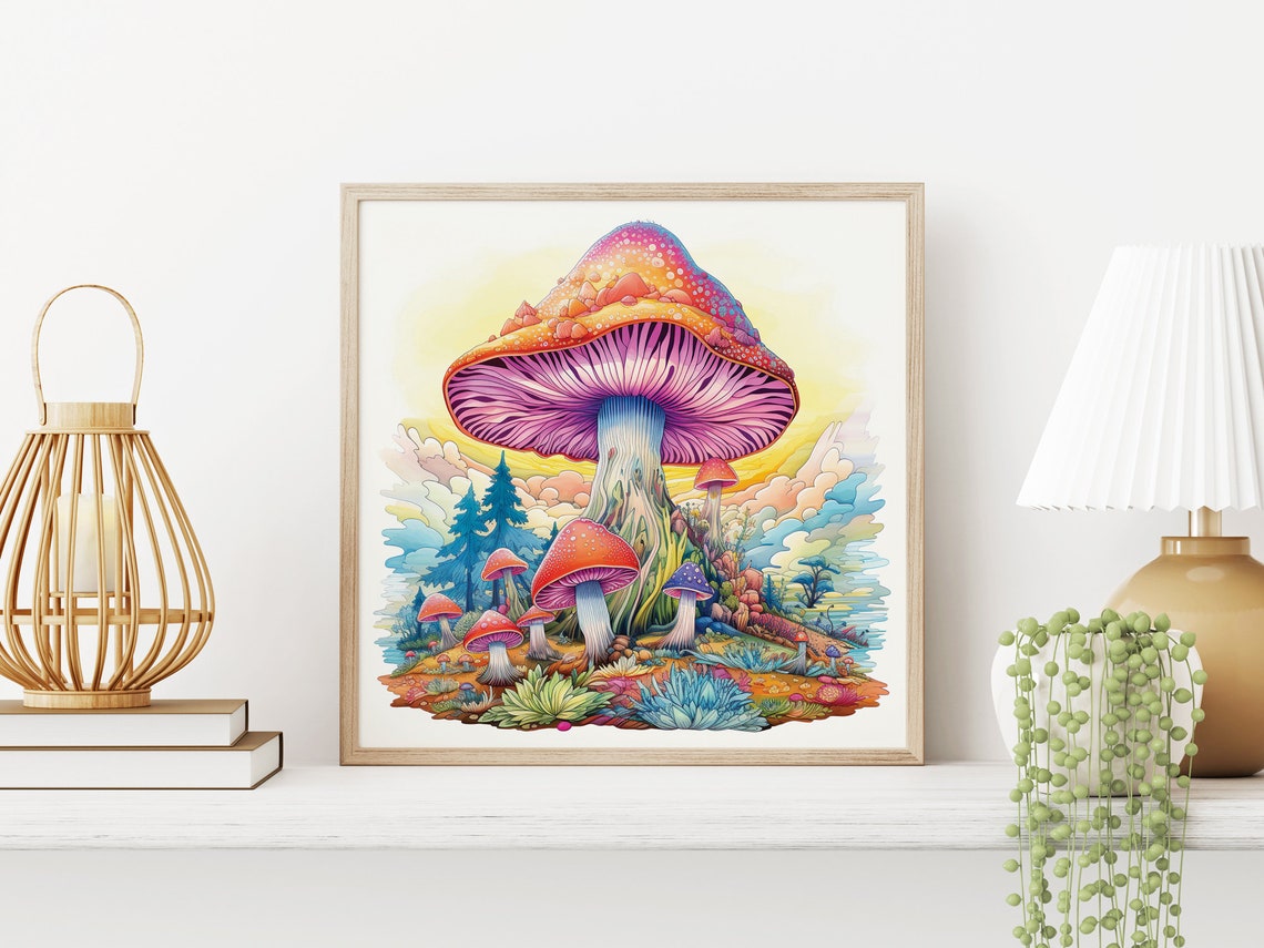 Psychedelic Mushroom Hill Giant Amanita Cottagecore Fantasy Poster - Image 2
