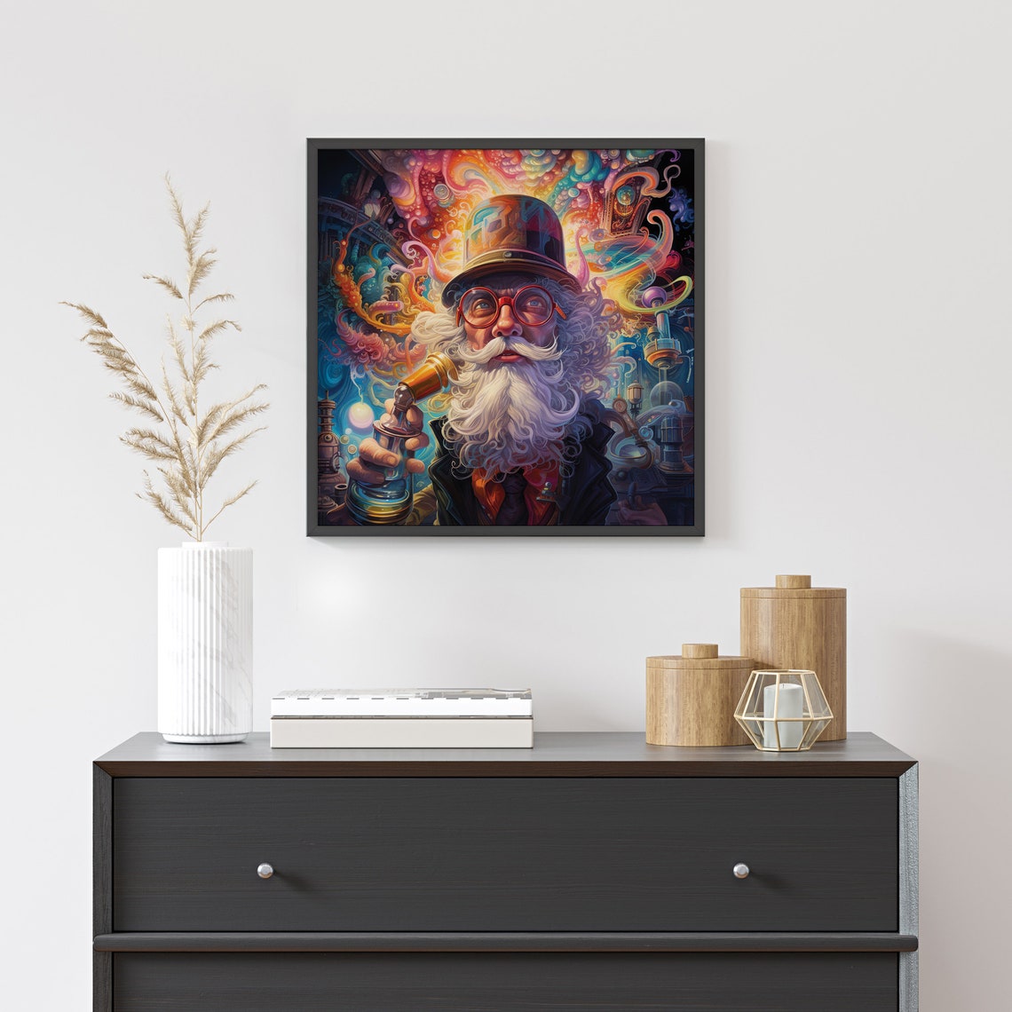 Bearded Old Alchemist With Flask Psychedelic Portrait Art Poster - Image 3