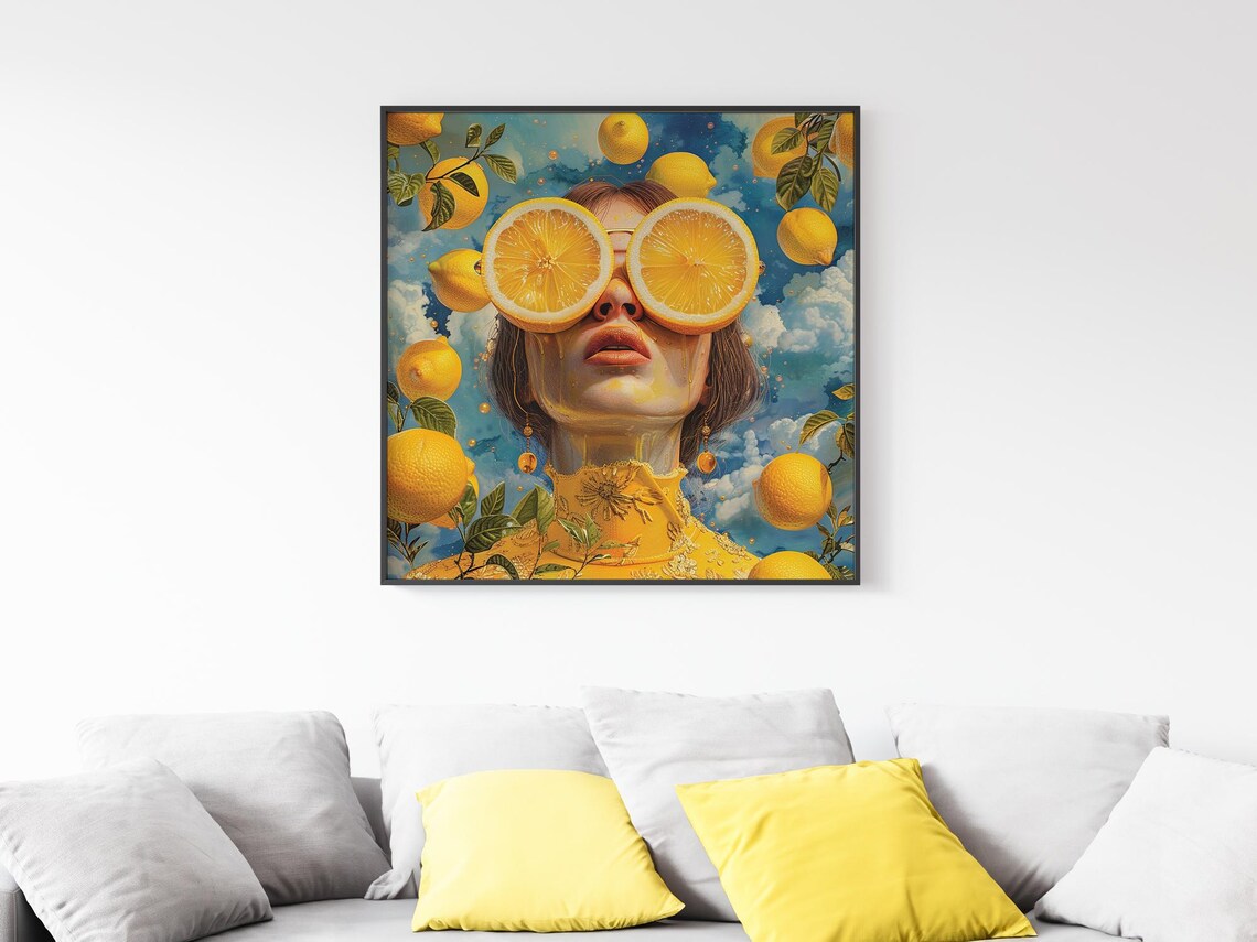Lemon Girl Framed Poster Woman With Lemon Sunglasses Poster When Life Gives You Lemons Girl In Lemon Style Lemon Wall Art Wall Hanging - Image 5