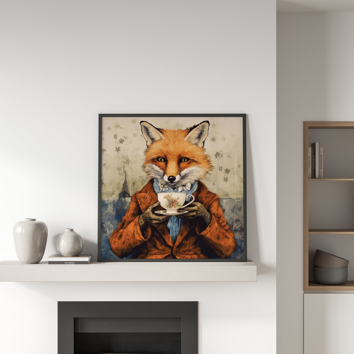 Gentleman Fox Drinking Tea Vintage British Afternoon Tea Art Print - Image 3