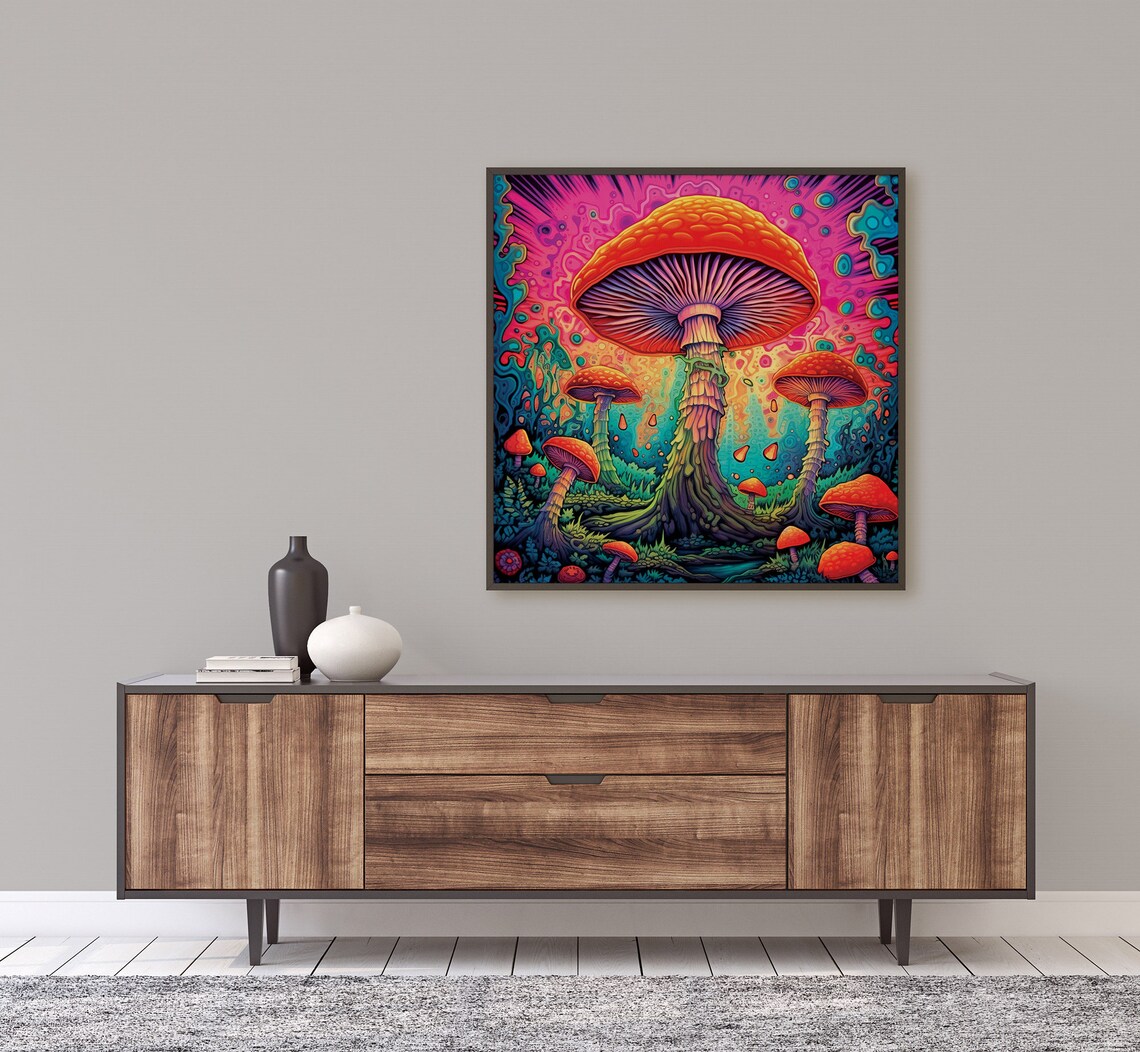 Giant Psychedelic Mushrooms Neon Forest Trippy Magic Fungi Poster - Image 4