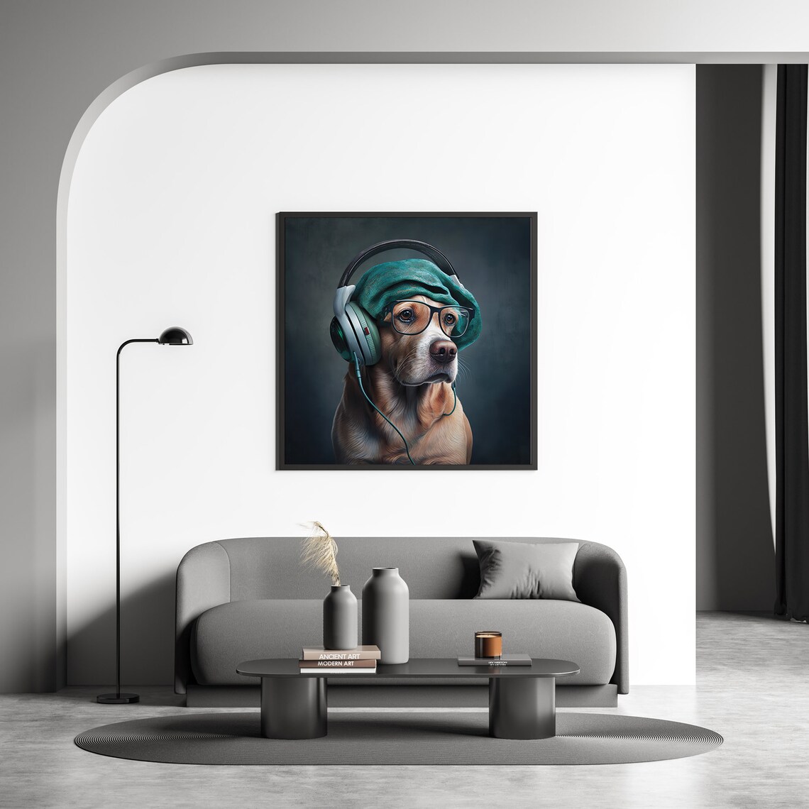 Hipster Dog Headphones Glasses Beanie Funny Pet Portrait Poster - Image 3