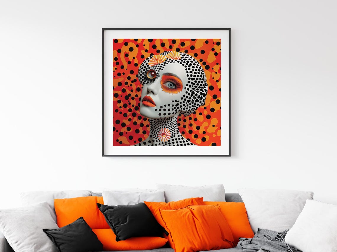 Abstract 3D Woman Portrait Dotted Face Bold Orange Pop Art Poster - Image 3